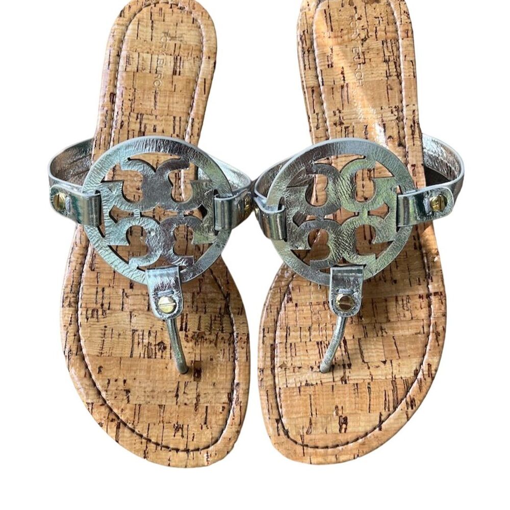 Tory Burch metallic Miller Cork Sandals Women's Logo Medallion Slip-On
